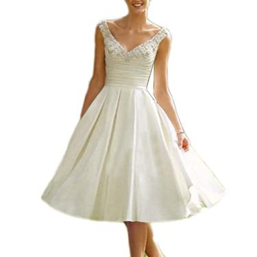 Imagem de Vestido feminino evasê, sem mangas, decote em V, vestidos de noiva, madrinha, coquetel, festa, vestido maxi para noiva, branco, US16