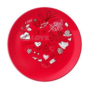 Imagem de Prato de coração branco vermelho e branco de porcelana salver louça de jantar