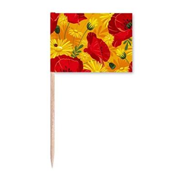 Imagem de Pintura de plantas com flores em tela, bandeiras de palito de milho para decoração de festa