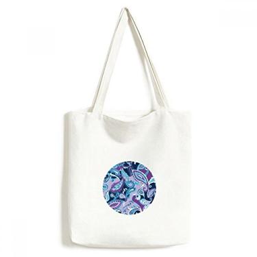 Imagem de Sacola de lona com estampa abstrata e linha de pontos de flor azul bolsa de compras casual bolsa de mão
