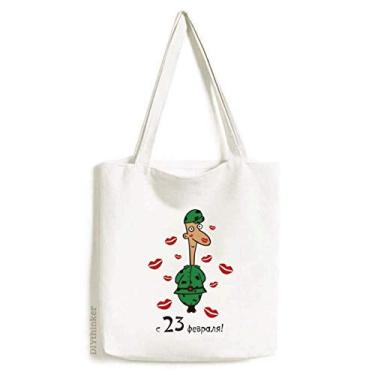 Imagem de Bolsa de lona Russia Kiss masculina soldado Patten sacola de compras casual bolsa de mão