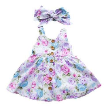 Imagem de Vestido Infantil Criança Menina Floral + Laço Cabeça - Anjo Da Mamãe