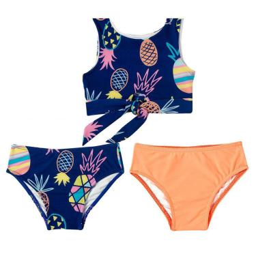 Imagem de Biquíni Infantil Top com Duas Calcinhas Abacaxis Azul Tip Top