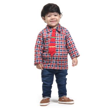 Imagem de Camisa Caipira Bebê Xadrez Festa Junina Vermelha com Gravata