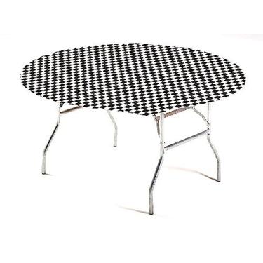 Imagem de Creative Converting Capa de mesa de plástico quadriculada com cantos elásticos, 152 x 152 cm, VERIFICAÇÃO PRETA