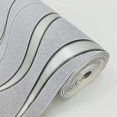 Imagem de Q QIHANG Papel de parede moderno 3D tridimensional onda de água não tecido em relevo curva imitação de pele de cervo fundo de TV papel de parede cinza claro não colado 4,8 cm x 81,8 cm