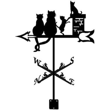 Imagem de Cata-vento Cat Cata-vento De Ferro Fundido Com Indicador De Direção Do Vento Montado No Telhado Jardim Metal Cata-vento Ferramenta De Medição Decorações Para Quintal De Fazenda De Telhado Ao Ar Li