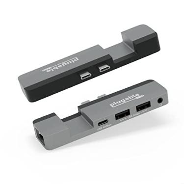 Imagem de Plugable Adaptador multiportas USB C Hub 5 em 1 para MacBook Pro 14/16 polegadas e Macbook Air M2, porta USB-C 40 Gbps compatível com Thunderbolt / USB4 e 100 W PD, suporta MagSafe (Gigabit Ethernet, 2 USB)