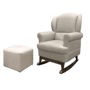 Imagem de Poltrona de Amamentação Balanço Pés Canoa  e Puff Reto Maternidade Sabrina Bege Linho - Phoenix Baby