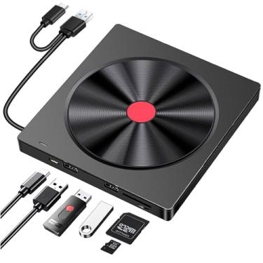 Imagem de Unidade de CD/DVD externa para laptops, reprodutor de DVD fino USB 3.0 6 em 1, gravador de CD ROM, unidade de disco externa, compatível com computadores desktop MacBook Windows Mac Linux OS (6 em 1)