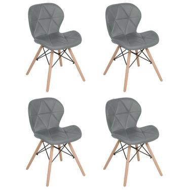 Imagem de Kit 4 cadeiras estofadas Charles Eames Eiffel Slim Wood confort