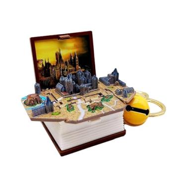 Imagem de Fancyes 3d castelo livro chaveiro novidade bonito mini chaves do carro chaveiros brinquedos de mão para crianças presente aniversário festa favores, castelo marrom