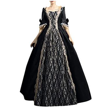 Imagem de Vestido medieval para mulheres, fantasia renascentista vintage, vestidos de camponês de...