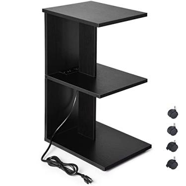 Imagem de ZGREN End Table with Charging Station, Narrow Side Tables for Small Spaces with USB Ports and Outlets Rolling Bedside Nightstand Sofa Couch Side Slim Shelf Night Stand for Living Room, Bedroom, Black