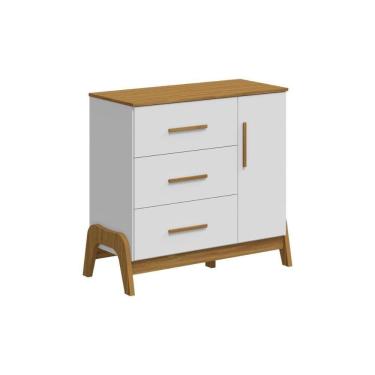 Imagem de Cômoda de Quarto Guti c/ 1 Porta Lisa e 3 Gavetas Branco Brilho/Amendoa - Peroba