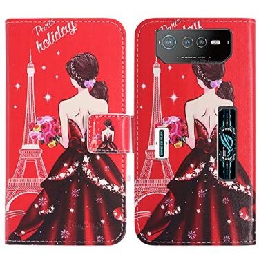 Imagem de TienJueShi Dream Girl Fashion Stand TPU Silicone Book Stand Flip PU Leather Protector Phone Case para Asus ROG Phone 6 Pro 6,8 polegadas Capa Carteira Etui