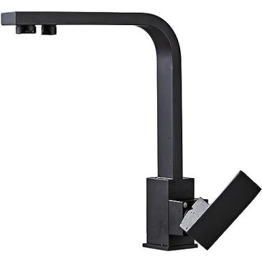 Imagem de Torneira com filtro de água de 3 vias Bica giratória Água potável pura Torneiras misturadoras de água potável 3 em 1 Torneira de cozinha de 3 vias para sistema de água com filtro, preta, mod