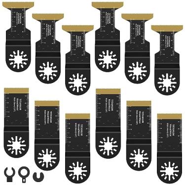 Imagem de QENWKXZ Conjunto de 12 lâminas de serra oscilantes de titânio 1,34/4,4 cm, multiuso, bimetálico, oscilante, multiferramentas, lâminas de ferramentas oscilantes de corte resistentes ao desgaste para