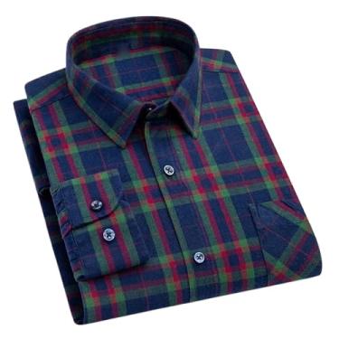 Imagem de Camisas xadrez de flanela para homens primavera algodão fácil de cuidar, não passar a ferro, roupas casuais, camisas de negócios, 885, GG