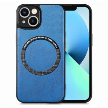 Imagem de Capa de couro para iPhone 7 8 Capa magnética sem fio para carregador para iPhone 13 12 11 14 Pro Max Mini X XS XR 6 7 8 6s Plus, Azul, para iPhone 13