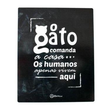 Imagem de Placa Decorativa Preta - O Gato Comanda - Catmypet