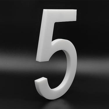 Imagem de Números de casa de acrílico de 15 cm de altura - montagem flutuante ou embutida fácil de montar, números de endereço residencial/número de caixa de correio para exterior/branco/número 5
