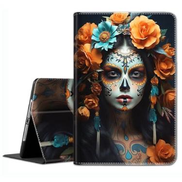 Imagem de Capa para Samsung Galaxy Tab S6 Lite 10,4 polegadas modelo 2022/2020 (SM-P610/P613/P615/P619) – Capa fina com hibernar/despertar automático para Galaxy Tab S6 Lite 10.4, caveira de menina de flor.