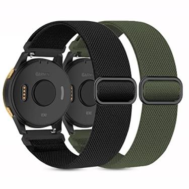 Imagem de Kollody Pacote com 2 pulseiras de relógio de nylon elástico compatíveis com Garmin Vivoactive 5/6/Forerunner 55/165, pulseiras esportivas ajustáveis de tecido elástico macio de 20 mm para Garmin Venu