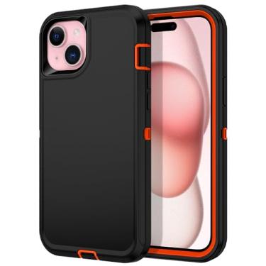 Imagem de I-HONVA Capa para iPhone 15 Plus, à prova de choque, poeira/queda, proteção total de 3 camadas [sem protetor de tela] capa resistente resistente e durável para Apple iPhone 15 Plus 6,7 polegadas 2023, preto/laranja