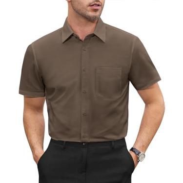 Imagem de DEMEANOR Camisas sociais masculinas de manga curta para homens, ajuste regular, casual, abotoadas, camisas grandes e altas, Marrom cáqui, XXG