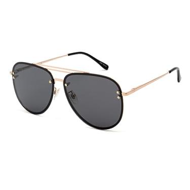 Imagem de VIVIENFANG Óculos de sol aviador grandes sem aro premium para mulheres, lentes polarizadas de policarbonato com proteção UV VF2203, Lente polarizada ouro/fumê, X-Large