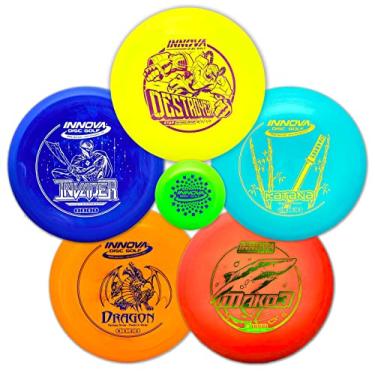Imagem de Innova Discs Golf Set 5 Disc Set Includes Disc Golf Driver, Mid-Range,Disc Golf Putter - Innova Star Destroyer, DX Dragon, Disc Golf Discs, Frisbee Golf Discs Set, PDGA Approved Colors Will Vary