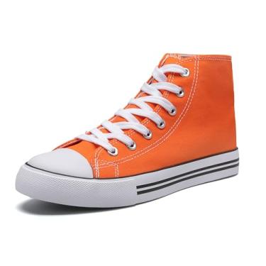 Imagem de Tênis infantil de cano alto clássico de lona para meninas e meninos, tênis com cadarço, moderno, tênis de lona, sapatos casuais para caminhadas, Laranja, 15