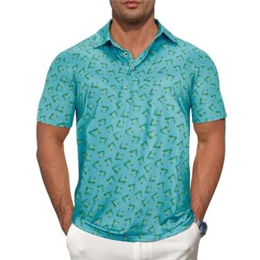 Imagem de Camisas polo masculinas de golfe com absorção de umidade e ajuste seco e manga curta, Carro verde, XXG