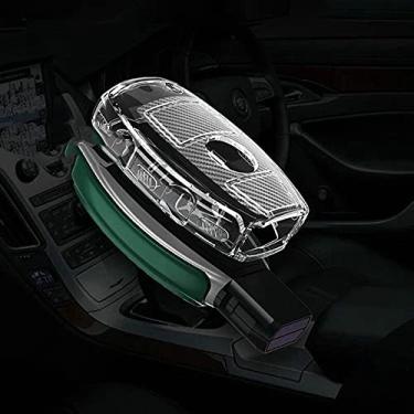 Imagem de YJADHU Chaveiro de capa de chave de carro de grão de carbono TPU, apto para Mercedes Benz A B C E GL S GLA GLK CLS Class AMG W204 W205 W212 W463 W176, verde