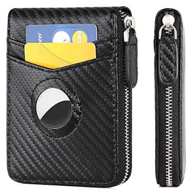 Imagem de Carteira masculina Huztencor para AirTag, carteira masculina com zíper RFID fina para cartão de crédito com suporte embutido para Apple AirTag, Fibra de carbono, preto, Small, Minimalista