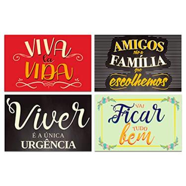 Imagem de Kit 4 Placas Decorativas Motivacional Frases Mdf 20x13 cm