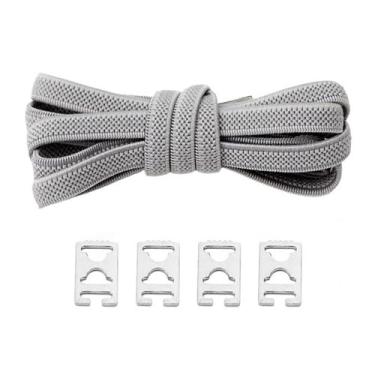 Imagem de Sem Cadarços De Gravata Cadarços Elásticos Cadarços Rápidos E Preguiçosos Para Crianças E Adultos Cadarços Planos Tênis De Borracha Cadarço De Corrida(Light gray)