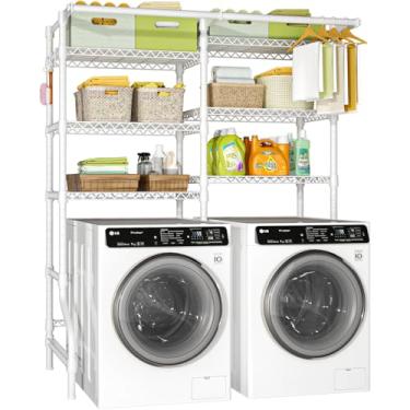 Imagem de Ulif U13 Prateleiras de armazenamento para lavadora e secadora, prateleira de lavanderia de 6 camadas com 2 varões, prateleira de secagem de roupas que economiza espaço, 161 cm L x 56 cm P x 196 cm A,