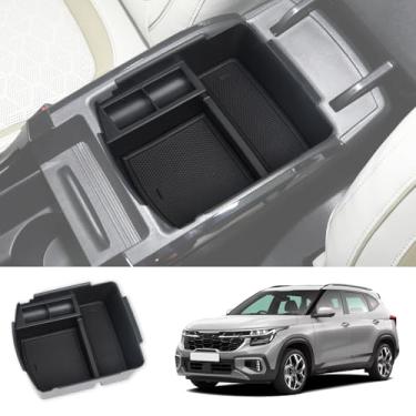 Imagem de AFEISOL Bandeja organizadora de console central compatível com Kia Seltos 2020 2021 2022 2023 2024, caixa de armazenamento de inserção, porta-moedas e óculos de sol, acessórios interiores Kia (preto)