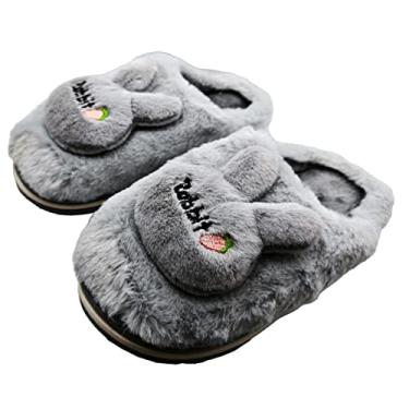Imagem de Pantufa 3d infantil Chinelo Bichinho Orelha Coelho Pelinho Inverno Proteção Frio 1 par Cor:Cinza;Tamanho:28-29BR 21cm