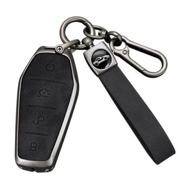 Imagem de HIBEYO Capa de chaveiro compatível com acessórios BYD Capa de liga de zinco compatível com BYD Atto 3 Han EV Dolphin durável Second Song Pro Tang Dm Qin Plus MAX Yuan chaveiro longo preto