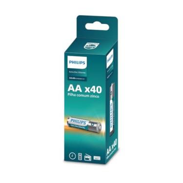 Imagem de Pilha Zinco AA Philips Bateria Carvão 2A Pequena Tubo kit com 40 unidades
