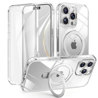 Imagem de Dteck Capa para iPhone 16 Pro Max de 6,9 polegadas 2024, capa magnética transparente com película/suporte, compatível com acessório MagSafe, capa protetora à prova de choque, leve, fina, bonita