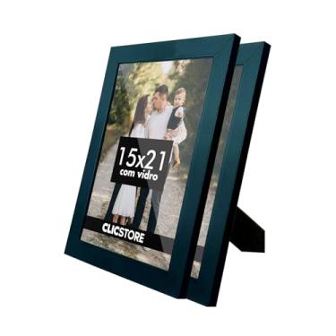 Imagem de Kit 2 Porta Retrato 15x21 A5 Com Vidro Fotos Moldura Aparador Decoração Quadro (Preto)