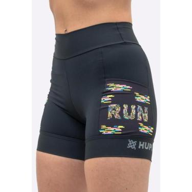 Imagem de Bermuda Compressão Feminina HUPI Run Curta Colors, GG, Preto