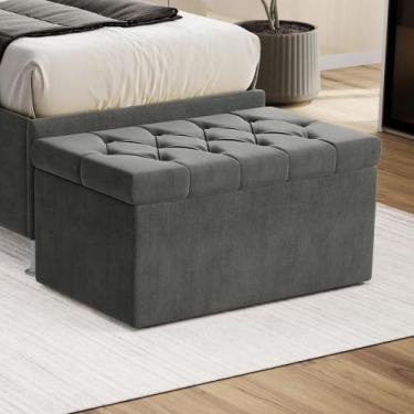 Imagem de Calçadeira Estofada Sagitarius 90 para Cama de Solteiro Sued Cinza Ara