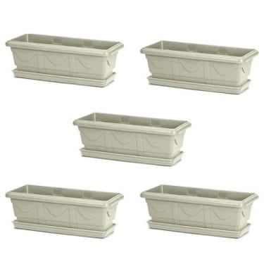 Imagem de 5 Vaso Jardineira Floreira Horta Romana Mármore 50cm + Prato - Nutripl