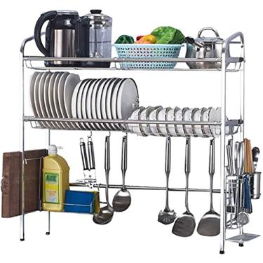 Imagem de Escorredor de louça de camada dupla sobre a pia escorredor de louças prateleira de secagem de louça SUS 304 aço inoxidável 2 camadas rack de prato 80 cm organizador de balcão