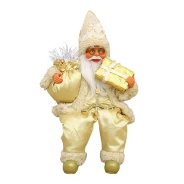 Imagem de Almencla Figura de Papai Noel Sentado Cena de Natal Coleção de Figuras Artesanato Festival Presente Decorativo Decoração de Natal Ornamento para Interior, Ouro, 21x10x10 Cm